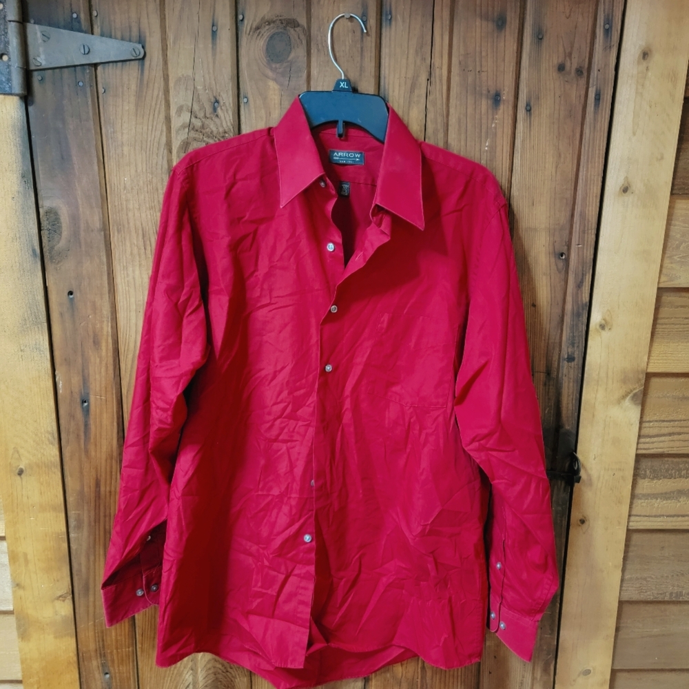 Men's Arrow Medium Red Poplin Dress Shirt | 15.5 34 35